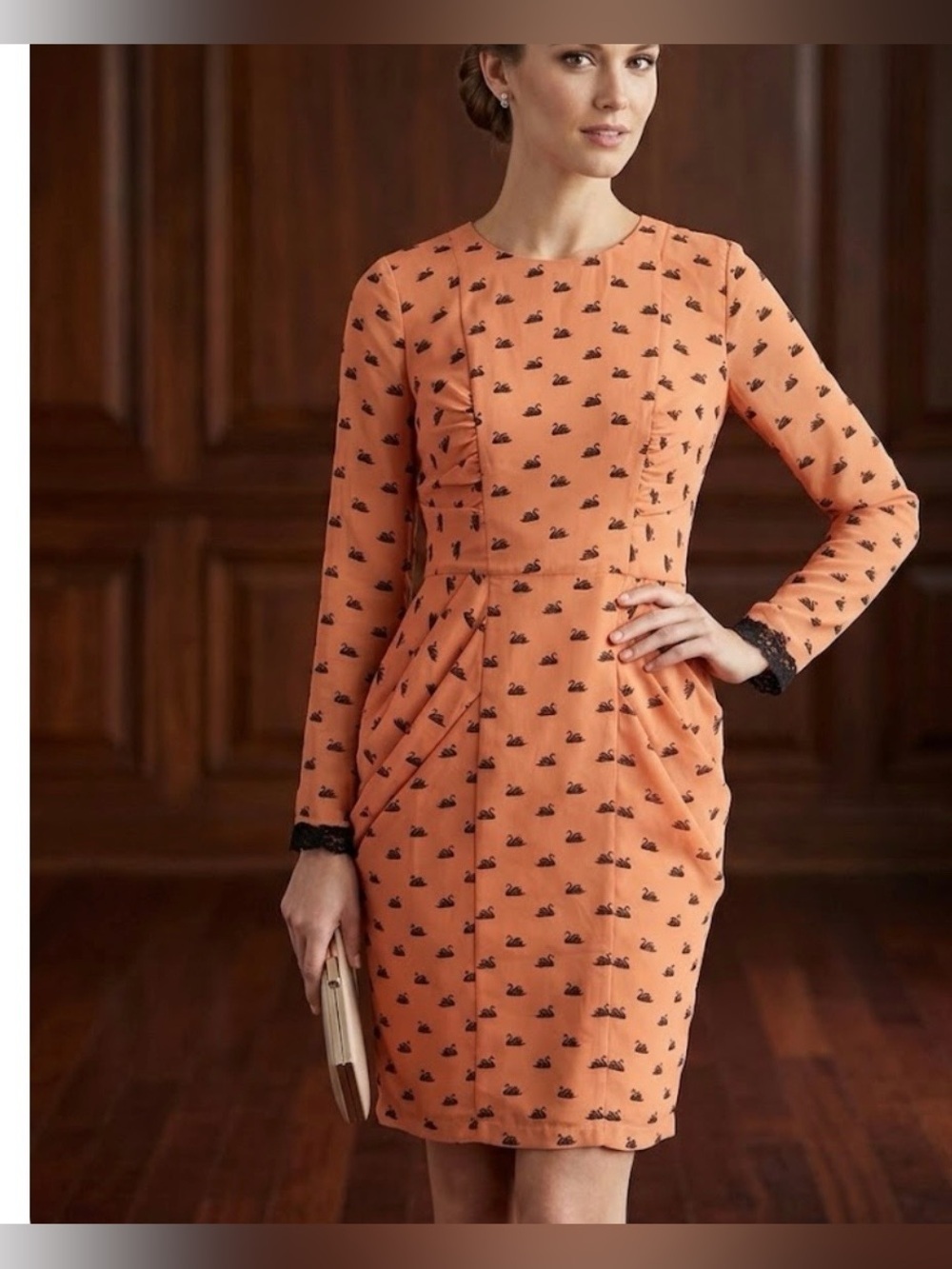 ASOS Peach Long-Sleeve Printed Sheath Dress size 6